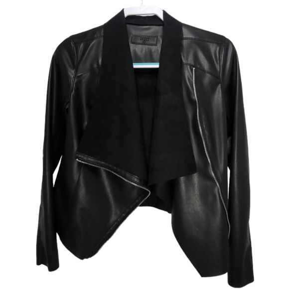 BLANKNYC Faux Leather Drapped Colar Jacket Short Black Size X-Small NWT - Picture 1 of 8